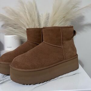 UGG Suede Platform Ankle Booties — Chestnut